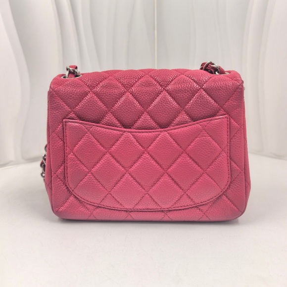CHANEL Mini Classic Flap Bag Fuchsia Pink Caviar Leather with Silver Hardware - Picture 3 of 12